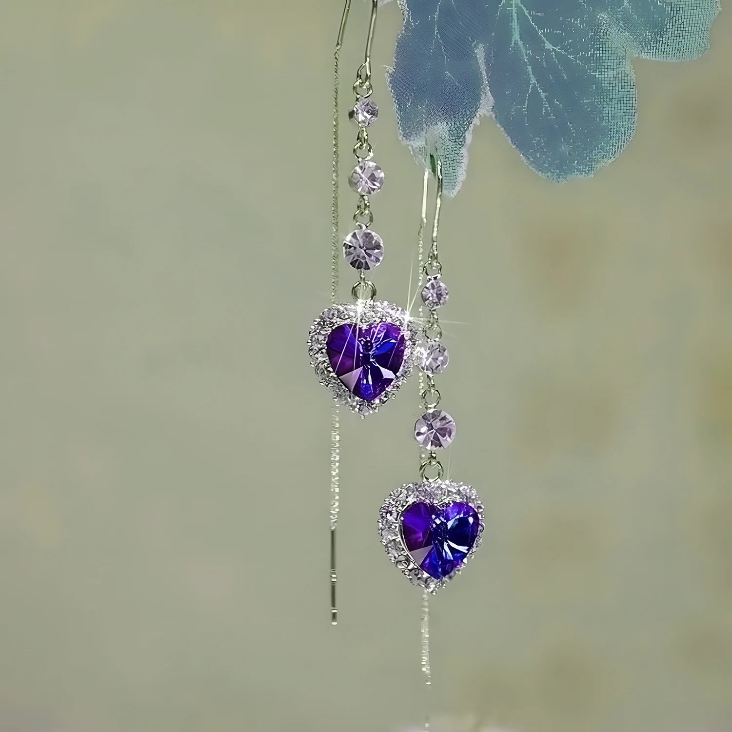 Exquisite Blue Heart Shaped Zircon Long Tassel Earrings for Women