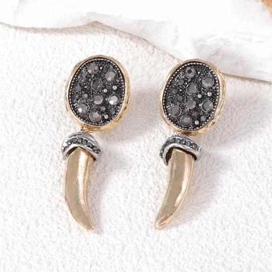 Vintage Women Jewelry Metal Horn Dangle Earrings