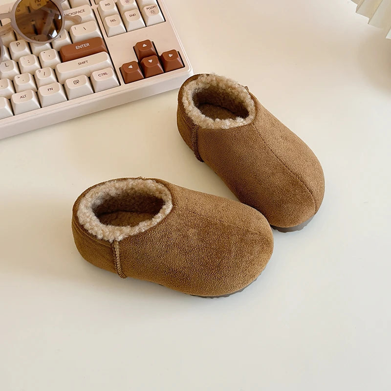 Trend Simple Winter Children's Shoes Fashion Versatile Girls Kids Casual Shoes Solid Color Boys Slip-on Cotton Shoes Side Zipper