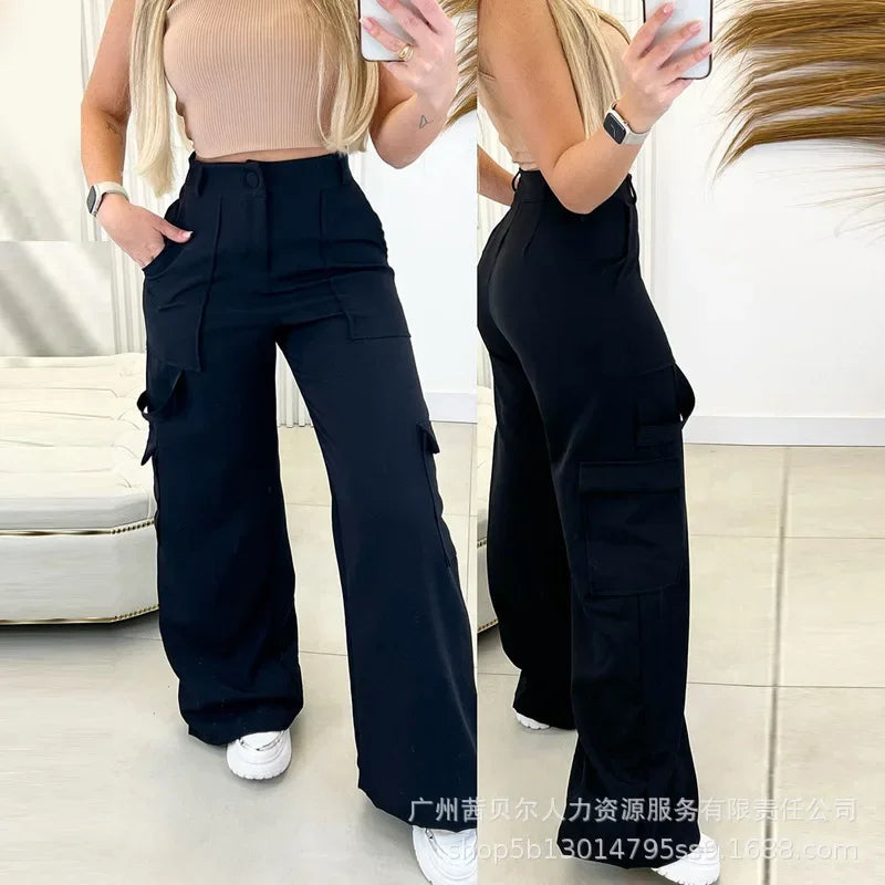 Wide Leg Trousers Solid Color Streetwear Fashion Cargo Pants