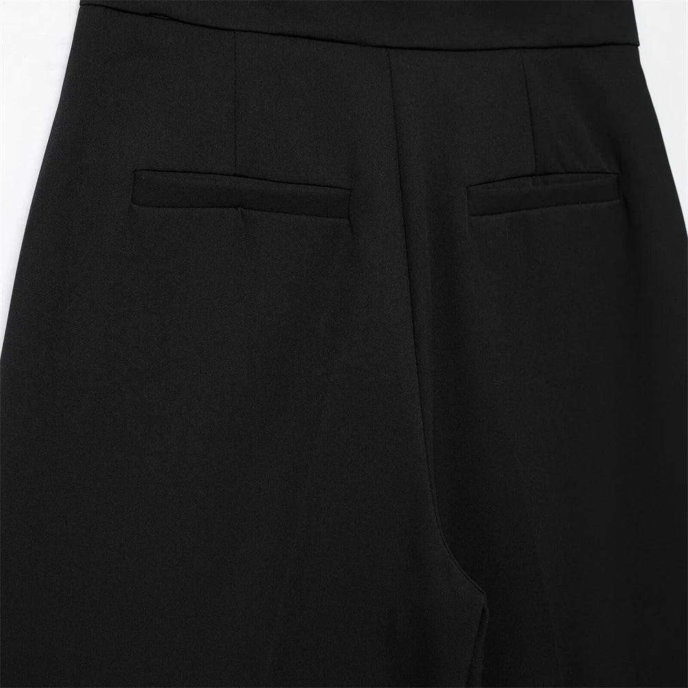 PB&ZA 2024 Women's New Fashion Versatile Solid Color High Waist Zipper Slimming Straight Leg Wide Leg Casual Pants