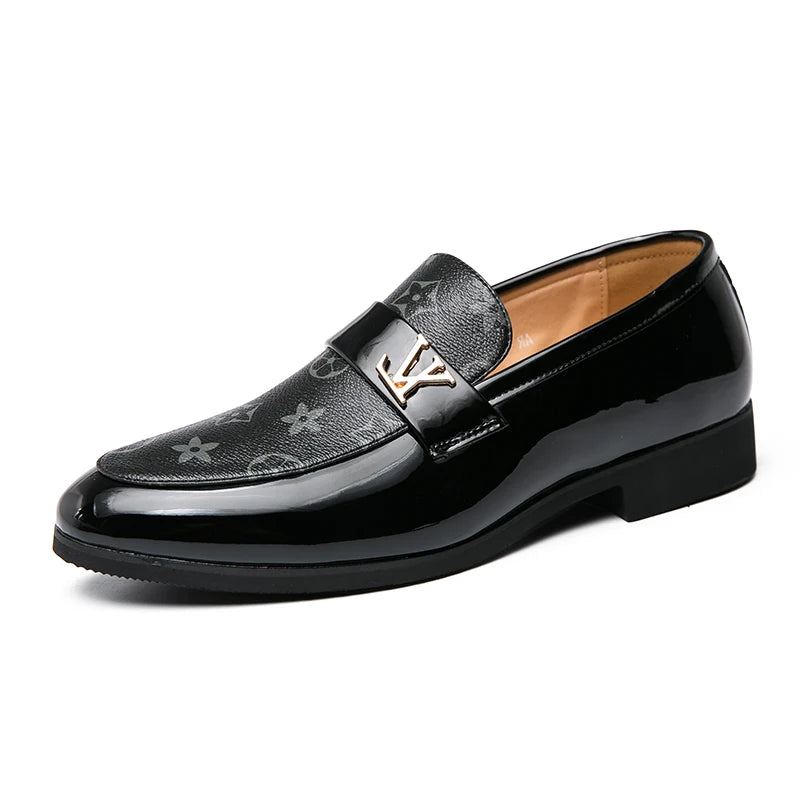 Men’s British Business Genuine Leather Slip-On Shoes for Adults in Black
