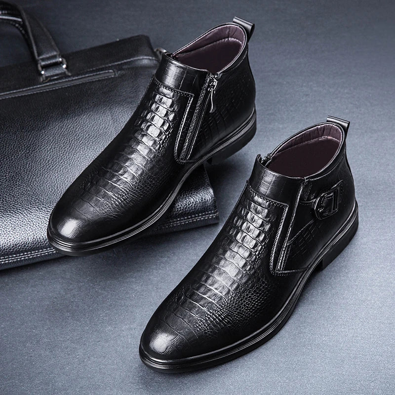 Genuine Leather Autumn Winter Business Dress Snow Boots Men's Office Ankle Formal Boots for Men Designer Casual Shoes Sneakers