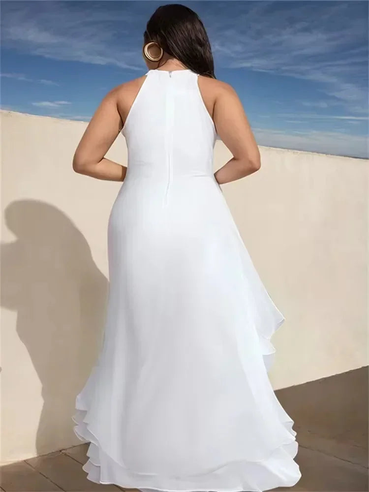 Sleeveless Layered Ruffled Solid Color Split-Side Elegant Party Evening Dresses
