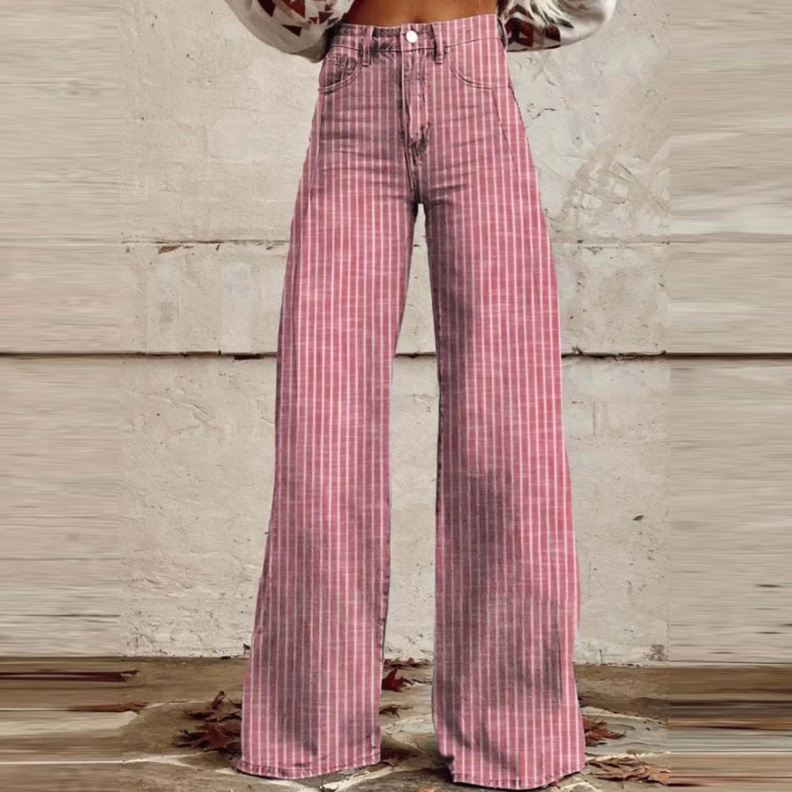 Women Bootcut Jeans Fashion Trendy Color Striped Wide Leg Straight Leg Mopping Pants Casual Street Style All-Match Denim Pants