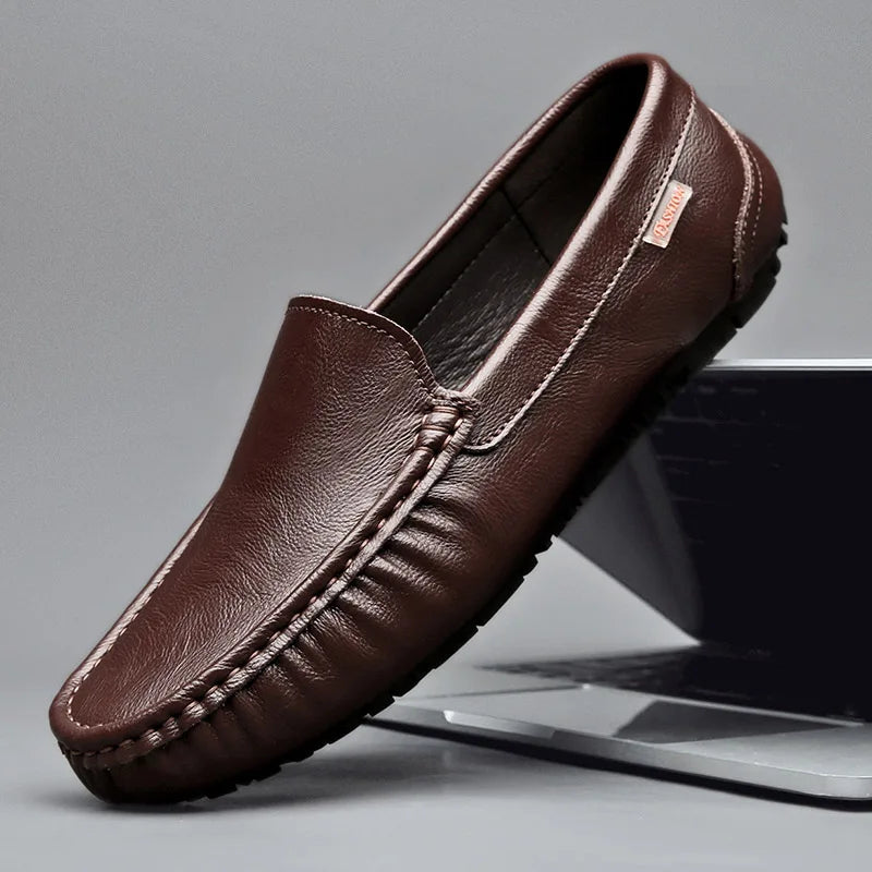 2024 Business Genuine Leather Men Shoes Casual Slip-On Loafers Breathable Leather Shoes Men Flat Hot Selling Moccasin Work Shoes