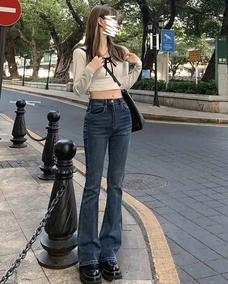 New Arrival Autumn High-Waisted Slimming Straight-Leg Jeans For Women Loose-Fit Brown Smoke Pants Trendy Fashion Denim Pants