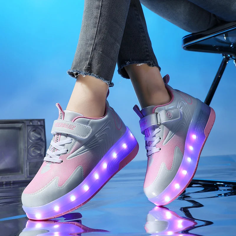 Kid Led Sneakers USB Charging Luminous Shoes Outdoor Sport Roller Skates Children Boys Kids Sneakers Girls Roller Shoes Casual