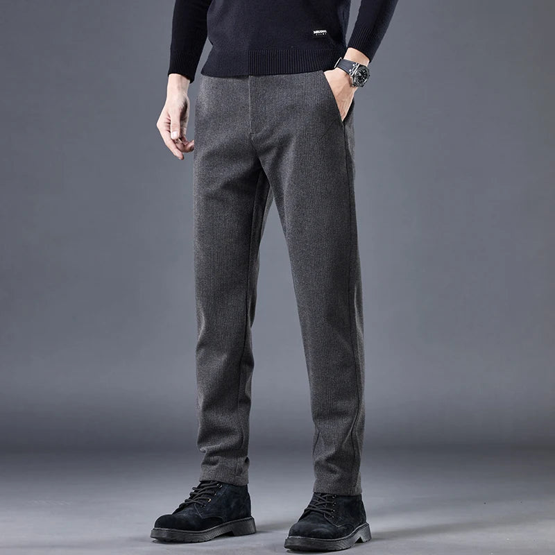High Quality Autumn Winter Stripe Men's Suit Pants