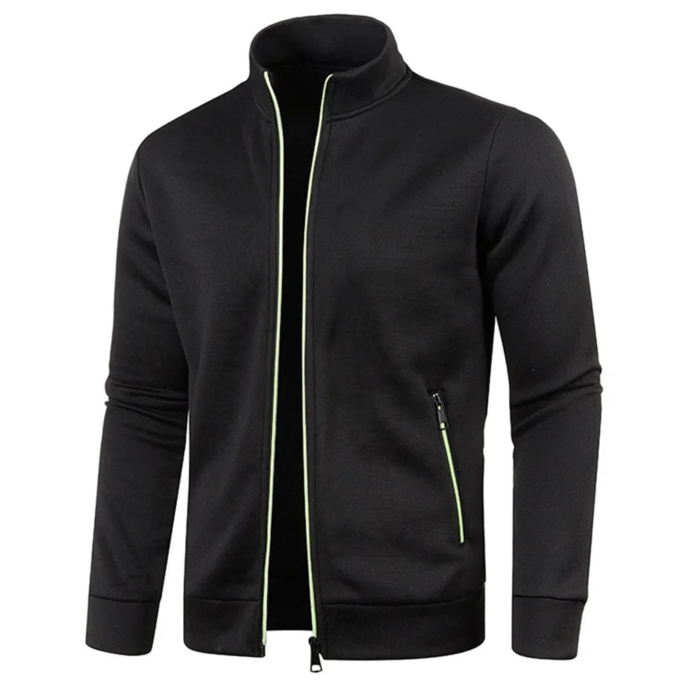 Men's Cardigan Zipper Hoodies Black Green Gray Contrasting Colors Jackets Fashion Casual High Stand Sweatshirts Coats Sportwear