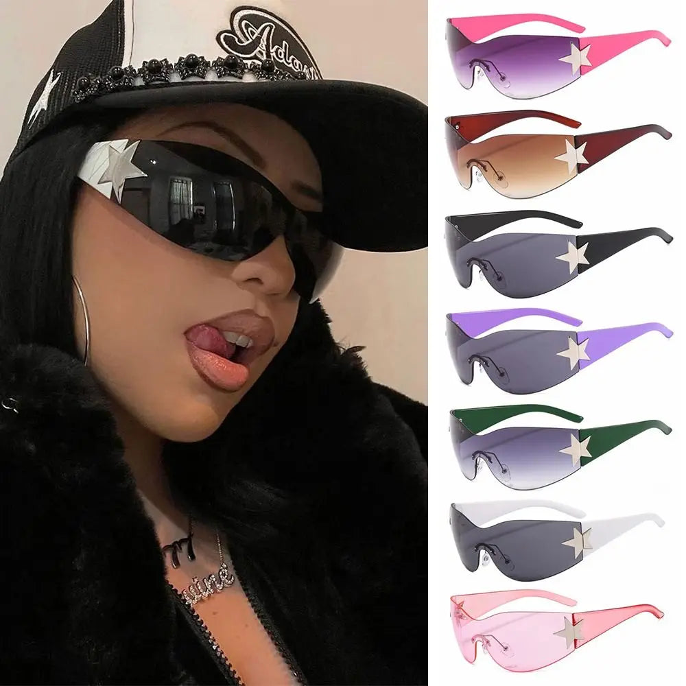 2025 Fashion Punk Y2K Sunglasses for Women Men Trendy Wrap Around Sun Glasses Shades Star Decoration Eyewear UV400 Goggles