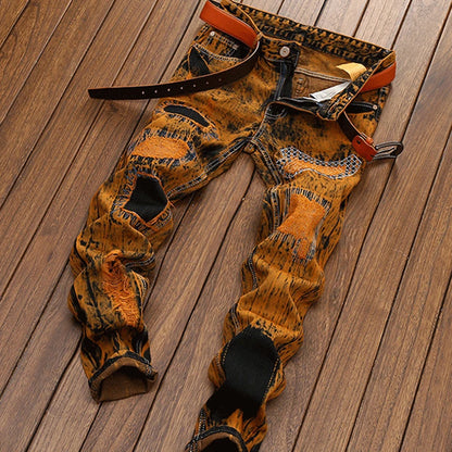 Denim Hole Jeans Personality Old Style Straight Design High Quality Men's pants