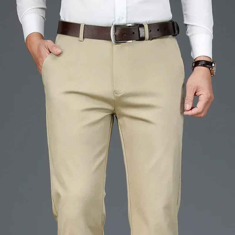 Bamboo Fiber Men's Casual Pants Black Spring Autumn New Style Stretch Straight Breathable Classic Business Suit Trousers Male