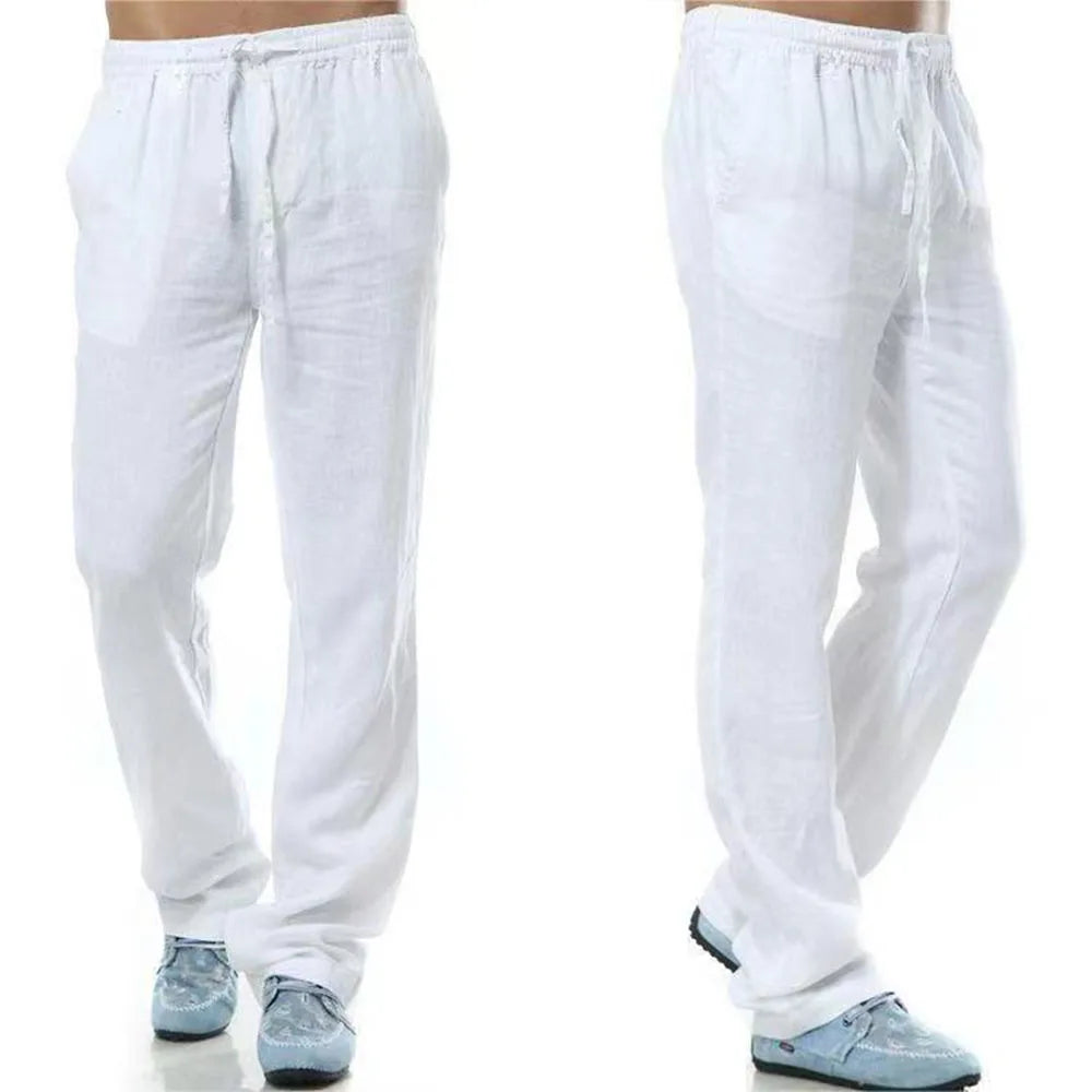 Men's Cotton Linen Pants Male Breathable Solid Color