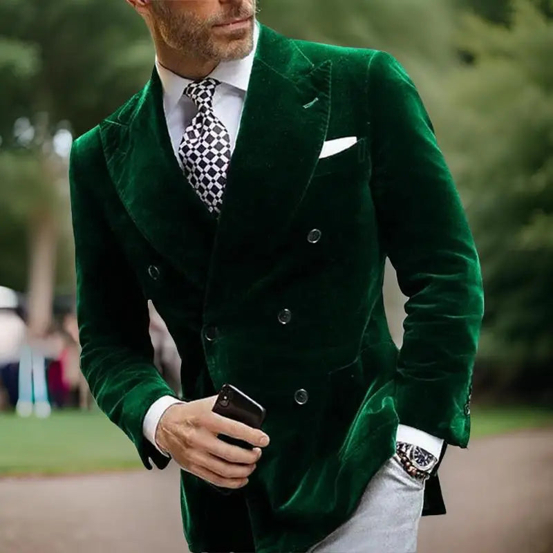 Velvet Double Breasted Blazer for Men