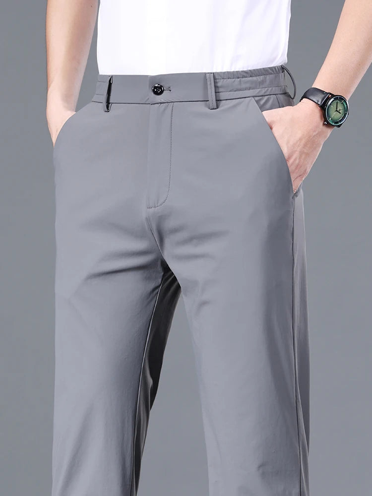 Men Elastic Waist Korean Classic Business Casual Formal Pants