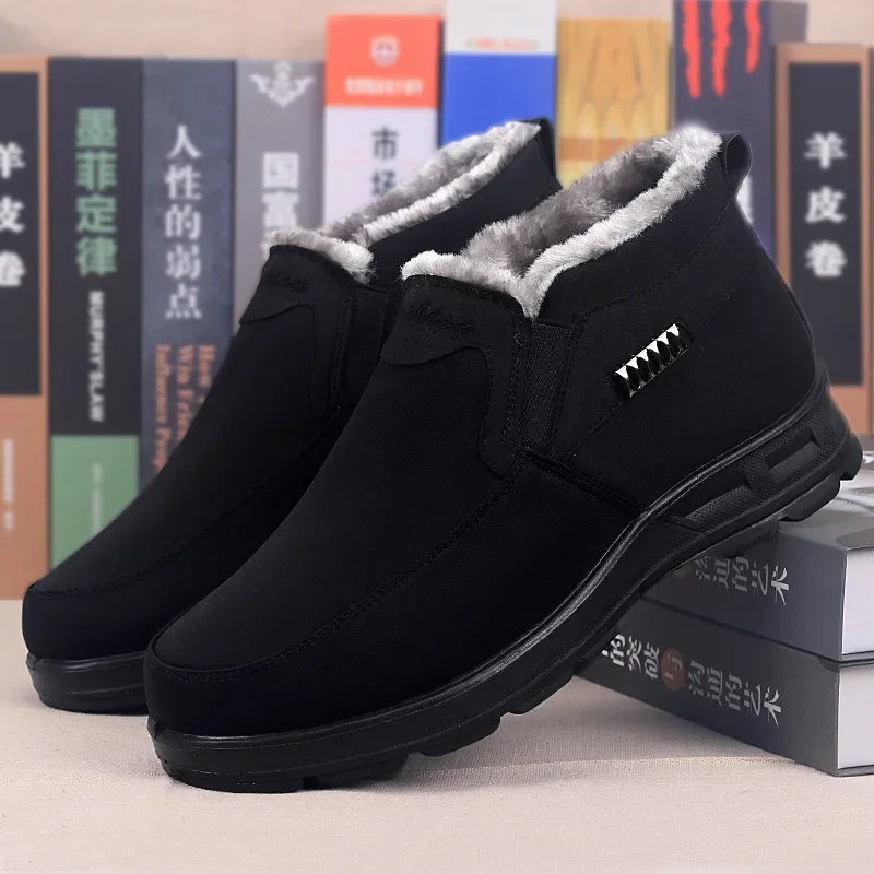 Shoes for Men 2024 Winter Fashion Non-slip Cotton Shoes Men's Thickened Leather Waterproof Casual Snow Boots Zapatillas Hombre