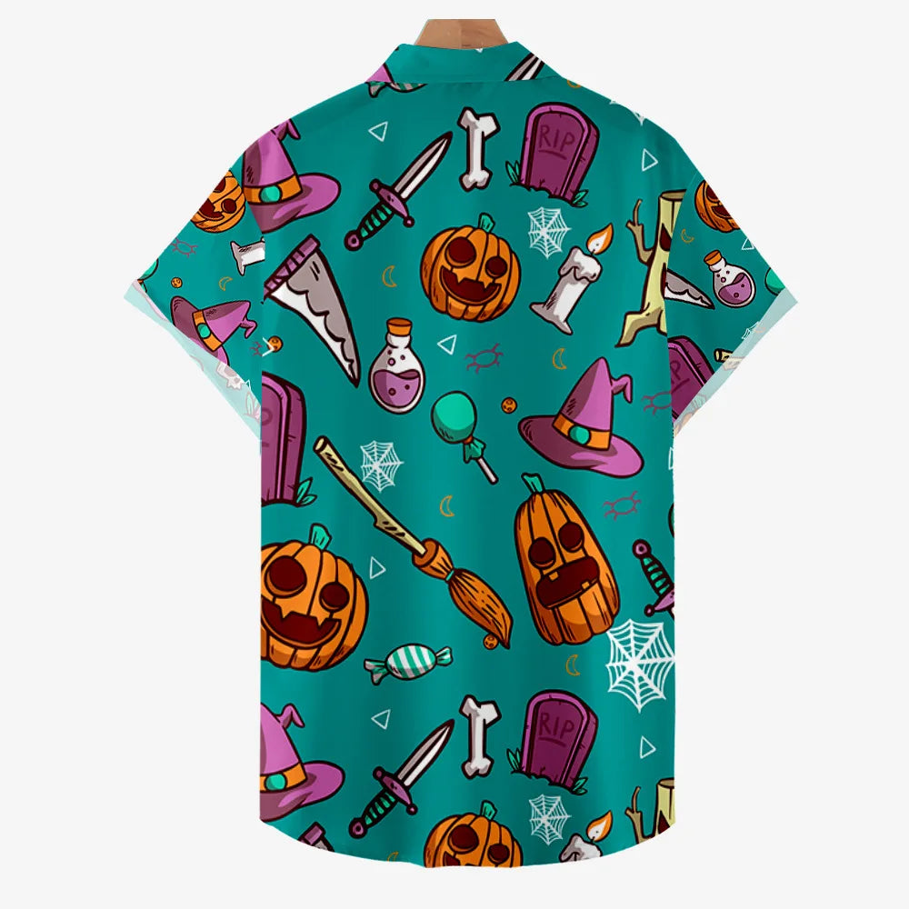 2024 Men's Summer Casual Short Sleeve Shirts Halloween Skull 3d Print Hip Hop Plus Size