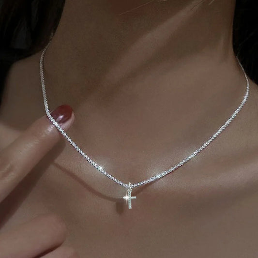 Sterling Silver Cross Zircon Necklace For Women