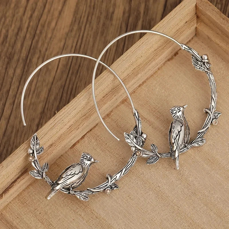Vintage Animal Bird Leaf Round Women Earrings