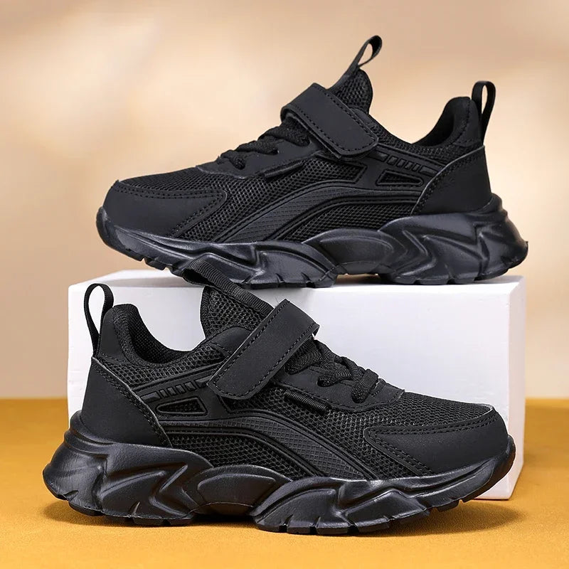 Lightweight Children's Black Sneakers Breathable Mesh for Boys Casual Walking Shoes Non-slip Kid Girls' School Running Shoes