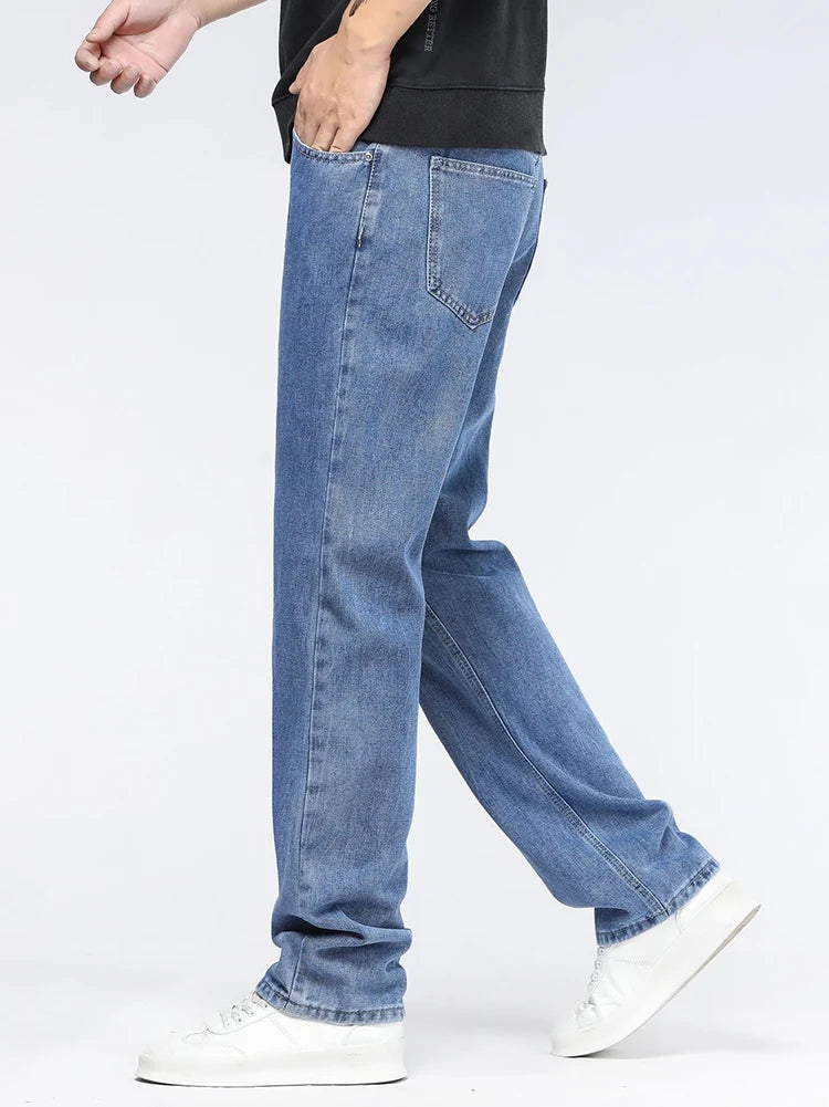 Men's Korean Fashion Baggy Jeans Classic All-match Solid Color Straight-leg Denim Wide-leg Pants Male Light Blue Black Grey