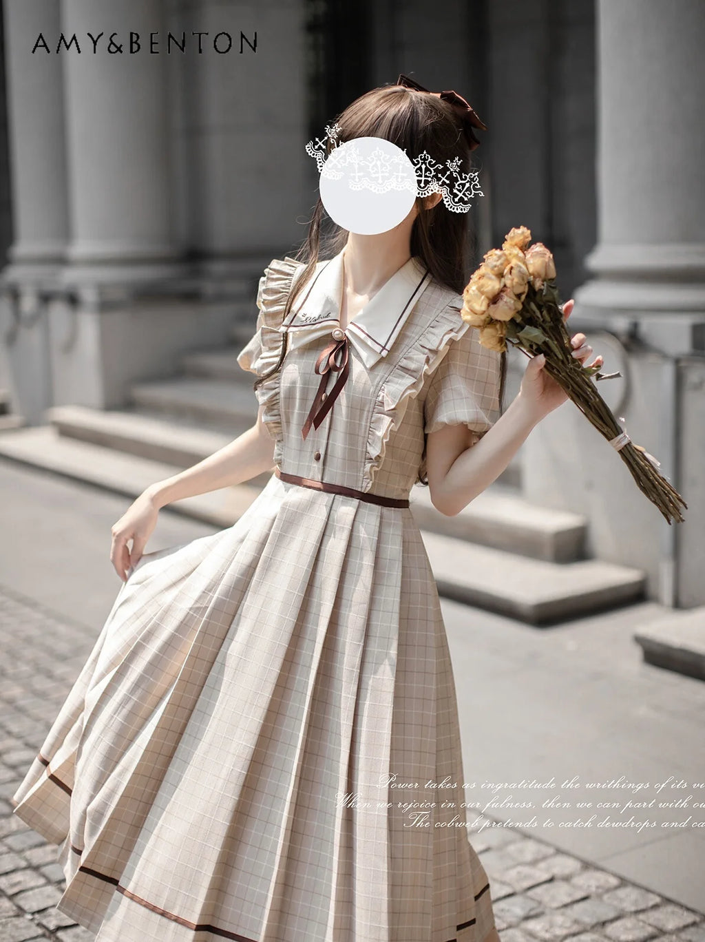 British Retro Elegant Princess Dress Summer Polo Collar Puff Sleeve Slim Pleated Dress for Women Pastoral Girl A-line Dresses