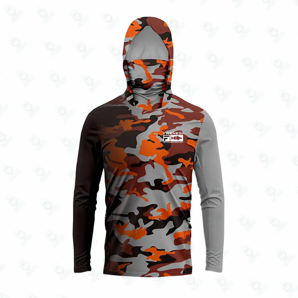 Fishing Shirts Men Sun Protection Hoodie Mask All-in-one Fishing Clothing Ropa Pesca Hunting Camping Angling T-shirt Upf 50+