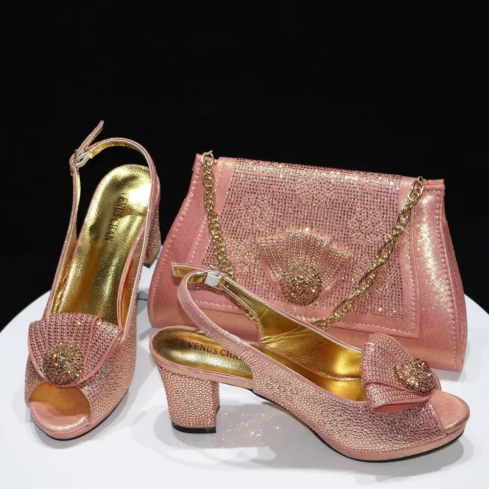 Shoes And Bag Sets For Evening Party With Stones