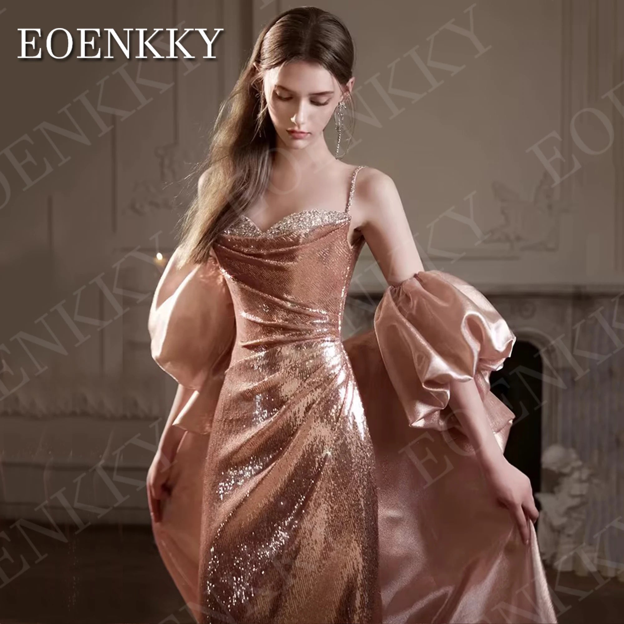 Long Mermaid Evening Dresses Glitter Sequin Spaghetti Strap