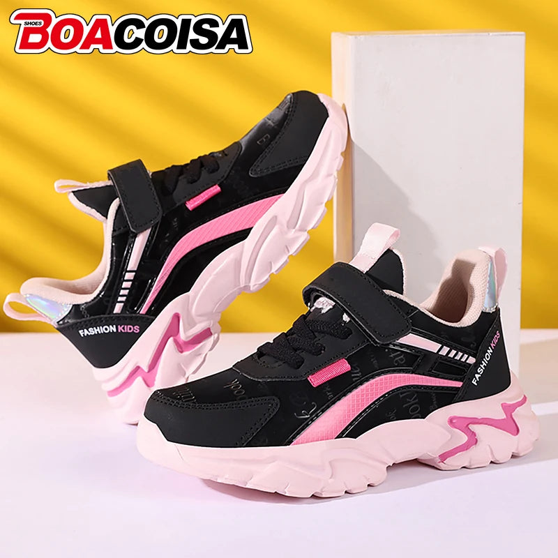 Children's Girls Sneakers Leather Lightweight Breathable Comfortable Casual Kids Non-Slip Casual Walking Sports Running Shoes