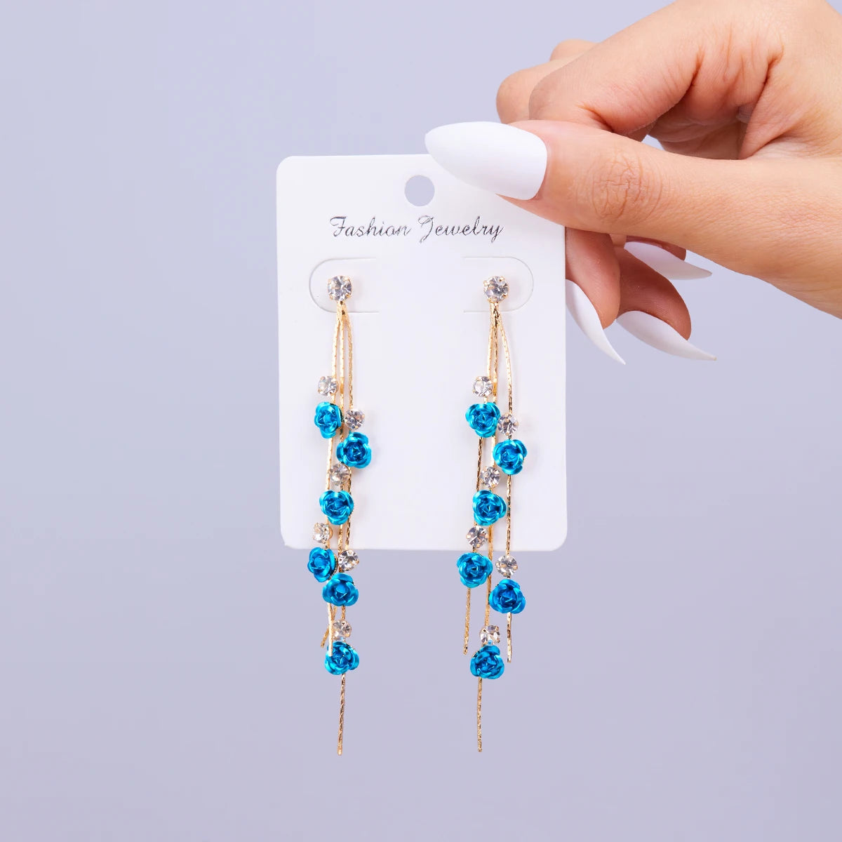 Rose Flower Long Tassel Dangle Earrings For Women