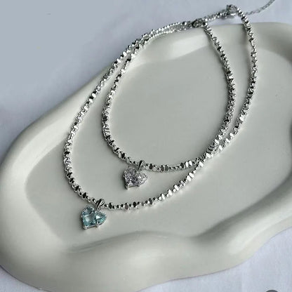 Irregular Beads Chain With Crystal Heart Pendant Necklace for Wome