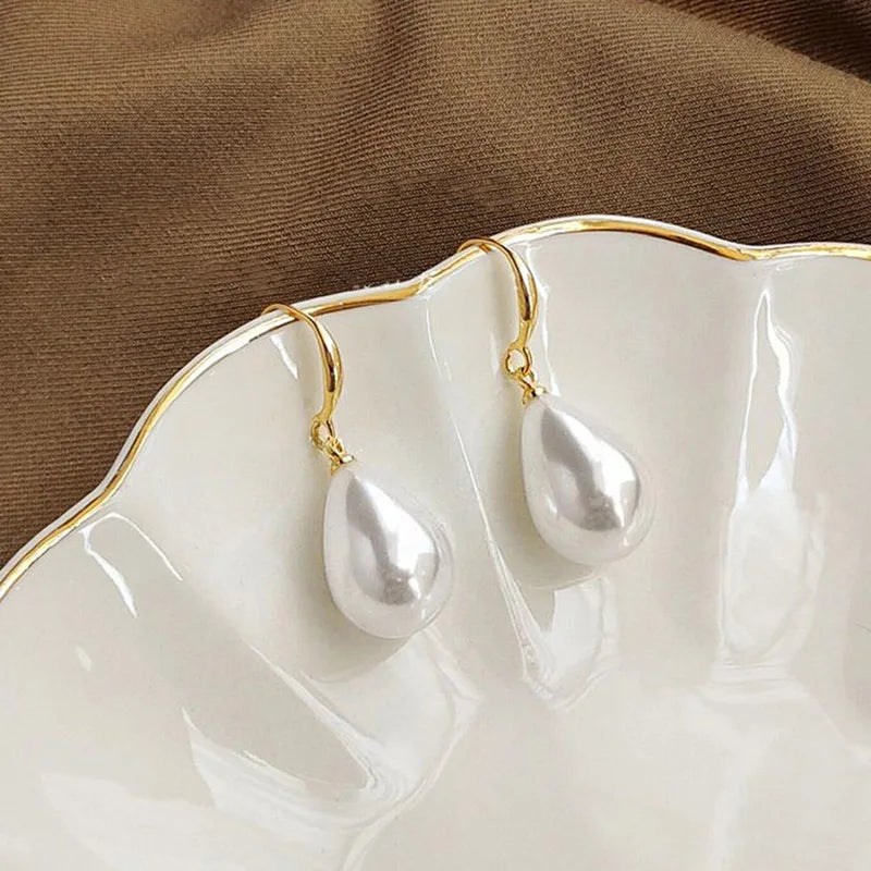 Water Drop Imitation Pearl Pendant Earrings for Women