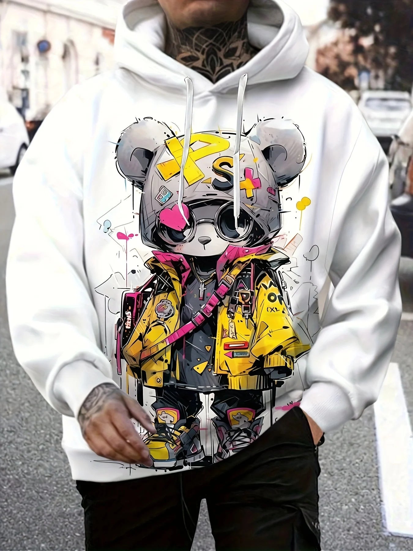 Cartoon Bear Printed Soft and Comfortable Hoodie