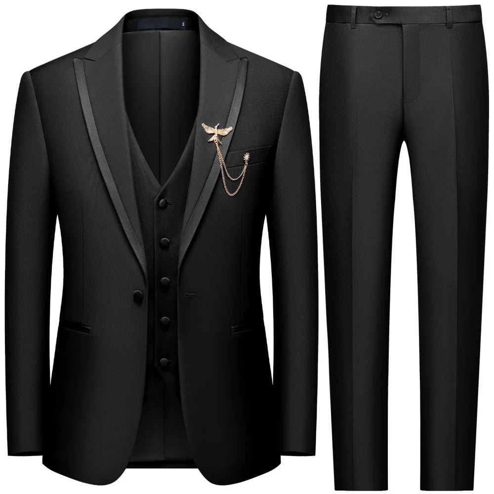 Men's black 3-piece slim fit casual Suits