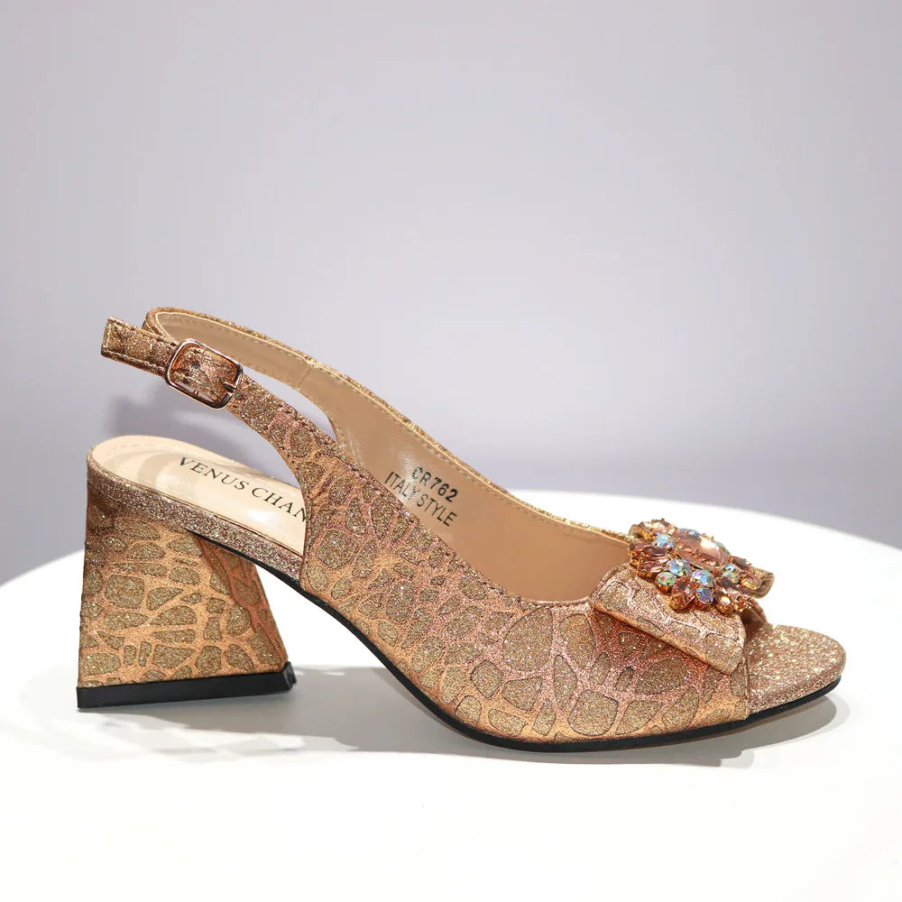 Ladies Sandals Butterfly Design High Heels Shoes and Bag Set