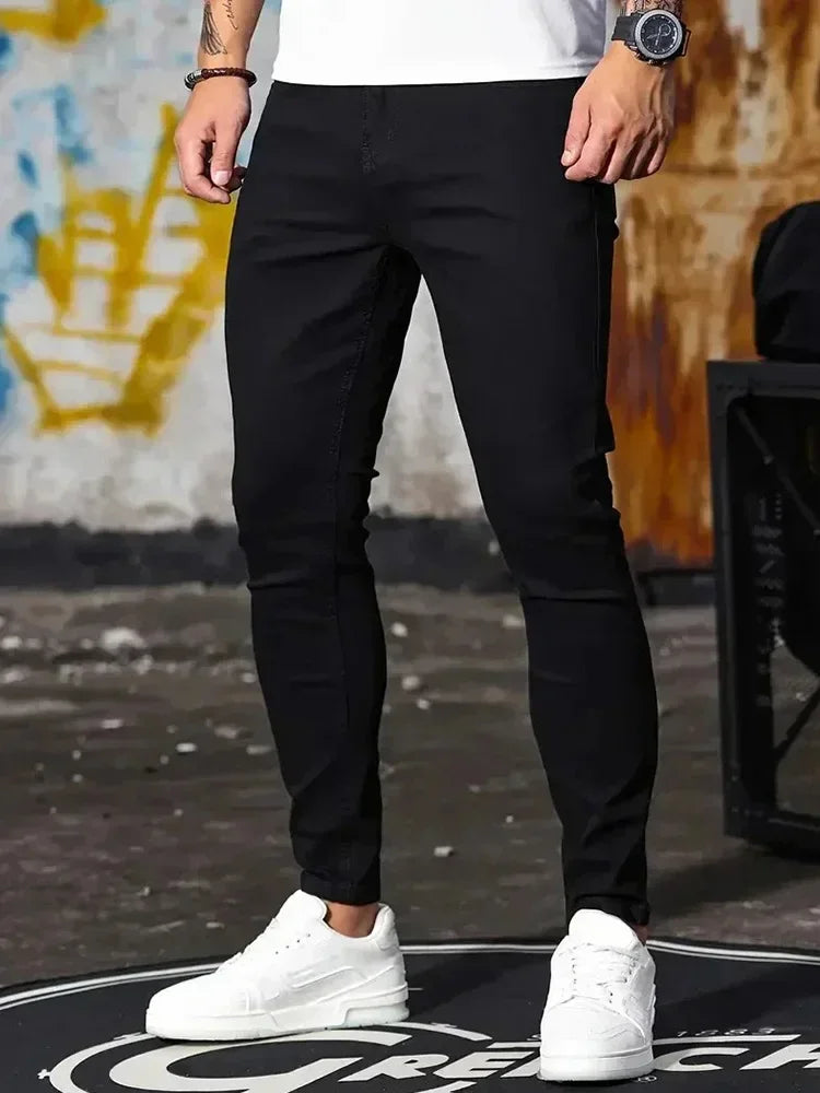 Man Classic Style Pants Light Blue Stretch Jeans Zipper Casual Slim Fit Trousers Male Pencil Pants Denim Skinny Jeans Men Brand