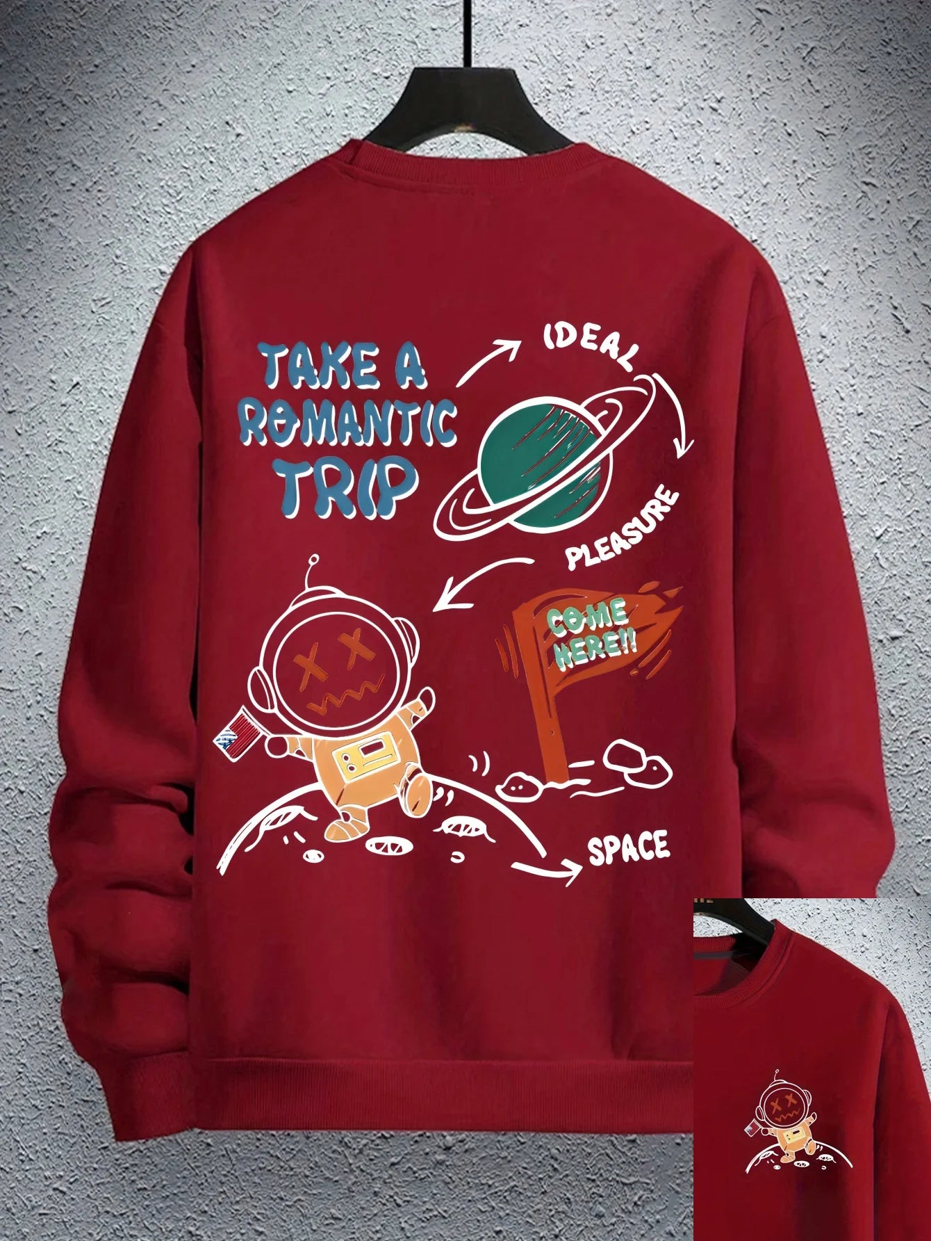 Casual loose astronaut cartoon print long sleeved round neck sweatshirt