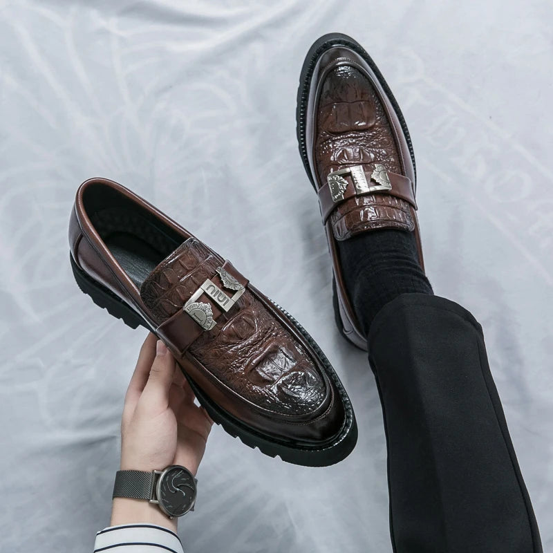 Men's Party and Business Loafers – Genuine Leather, Slip-On Dress Shoes, Black/Brown, EU 40–48