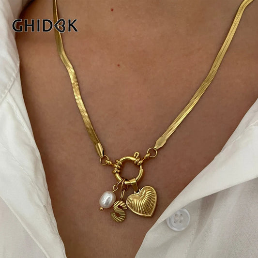 Minimalist Starfish Stripe Conch Scallop Shaped Pendant Necklace for Women