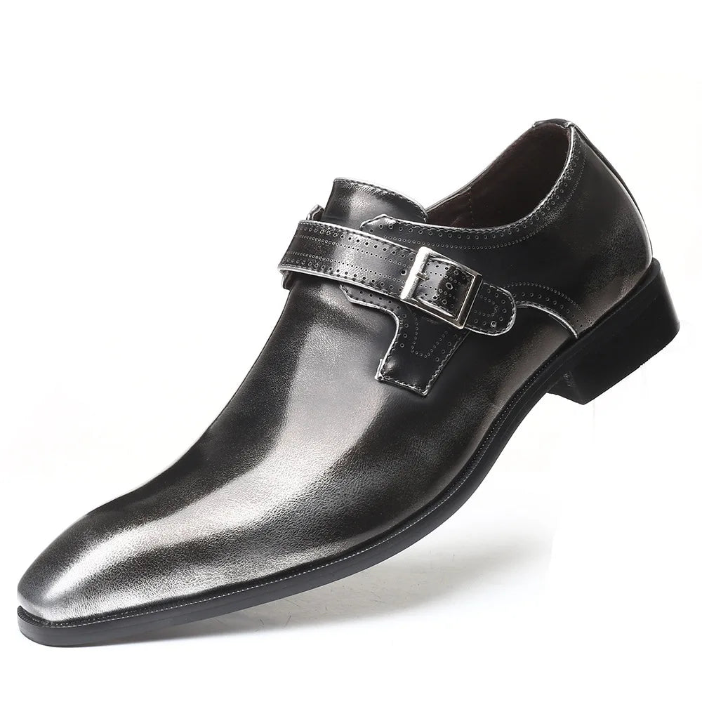 Belt buckle Men's Shoes Fashion Low heel Dress shoes British plus size Leather non slip Footwear Male Formal Suit Shoe Homme