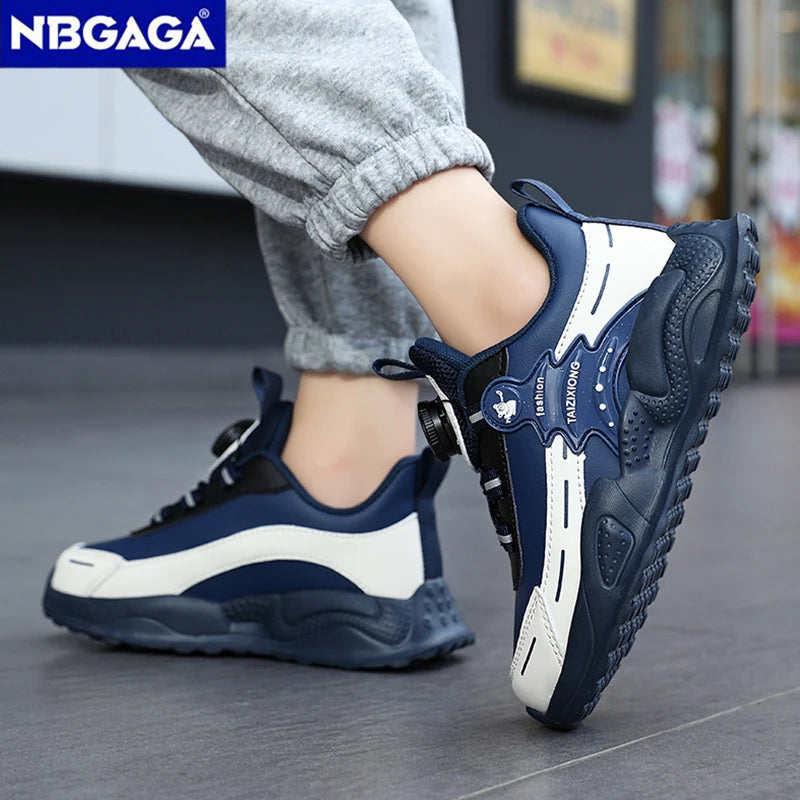 Boys Anti-Slip Waterproof Leather Running Shoes Outdoor Sports Walking Shoes Comfort Kids Sneakers For Autumn Winter 5-16 Years