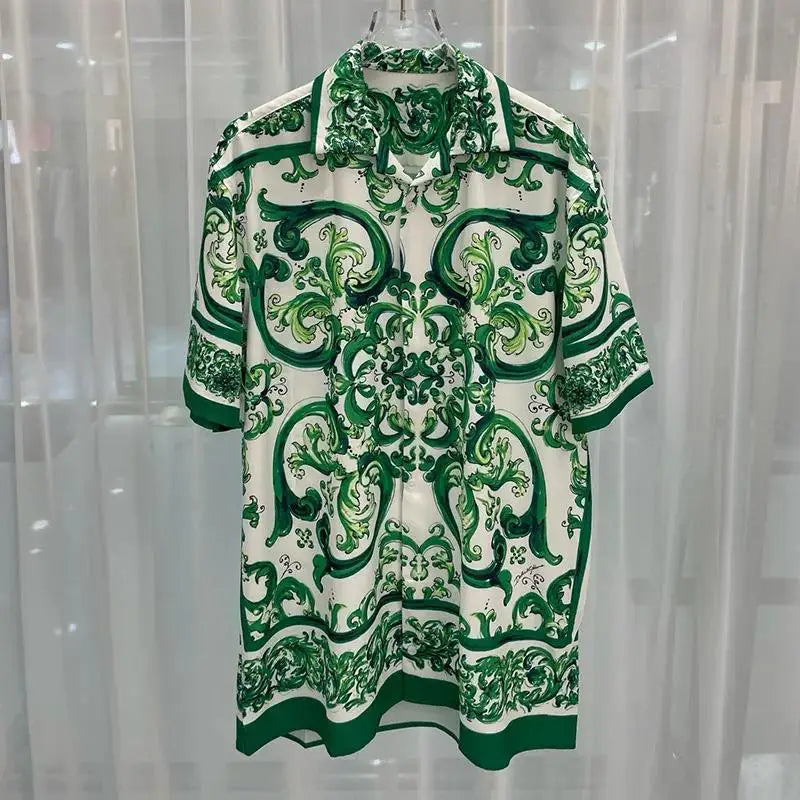 Summer 2025 Digital Print Casual Short Sleeve Mens Shirt Shorts Hawaiian Shirt Set Cross-Border Youth Fashion Male Model Clothes