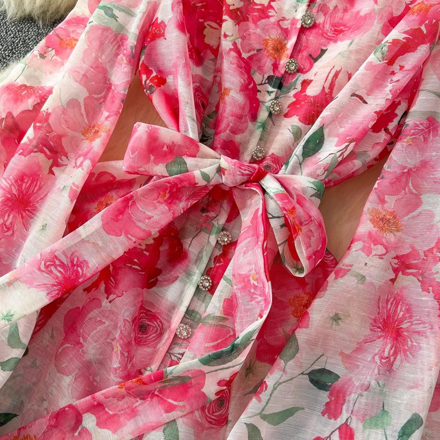 Spring Holiday Gorgeous Flower Organza Dress Lantern Long Sleeve