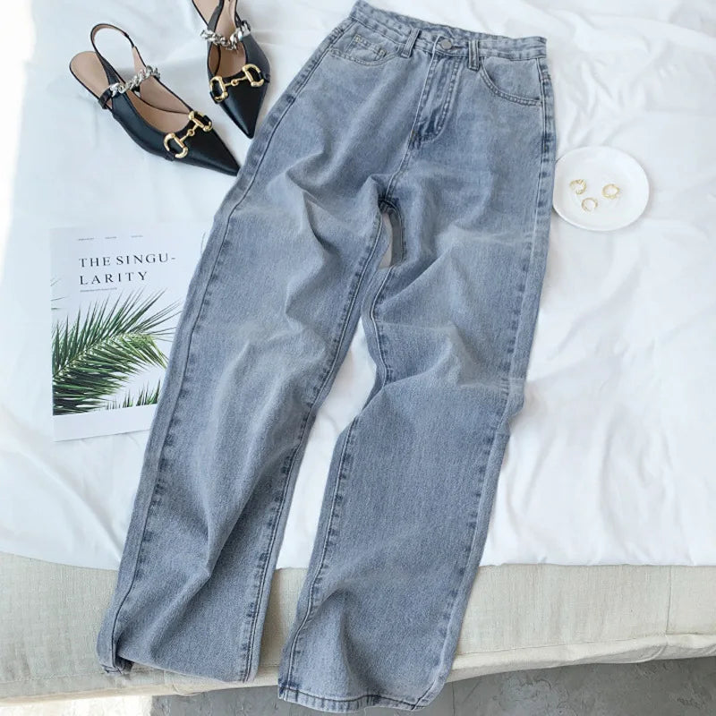 Vintage High-waisted Loose-fit Slimming Straight-leg Jeans For Women Trendy Long Trousers A Retro Flair