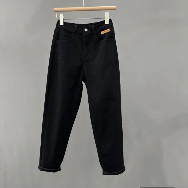 Casual High Waist Loose Fit Mom Jeans Women's New Style Versatile Elastic Waist Wide Leg Slimming Harem Dad Jeans
