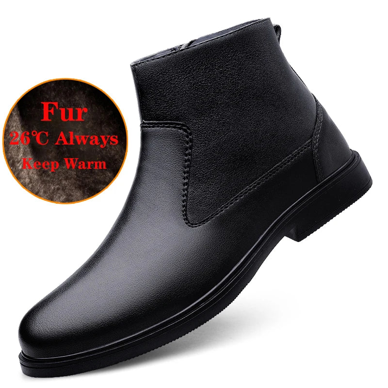 Genuine Leather Autumn Winter Business Dress Snow Boots Men's Office Ankle Formal Boots for Men Designer Casual Shoes Sneakers