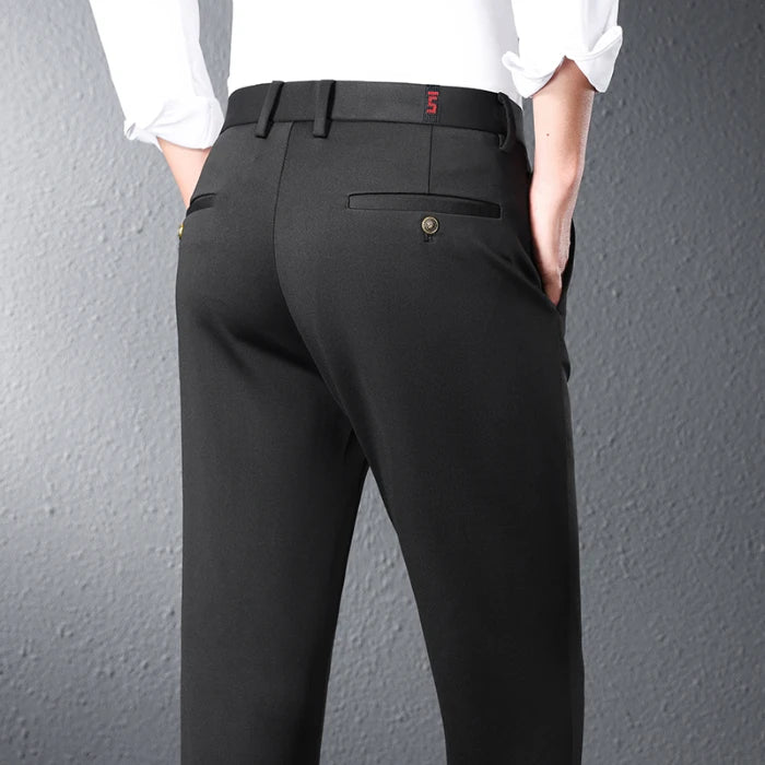 Stretch Suit Pants Men's Summer Thin Straight Business Trousers Ice Silk Casual Drape Breathable Formal Male Work Clothes