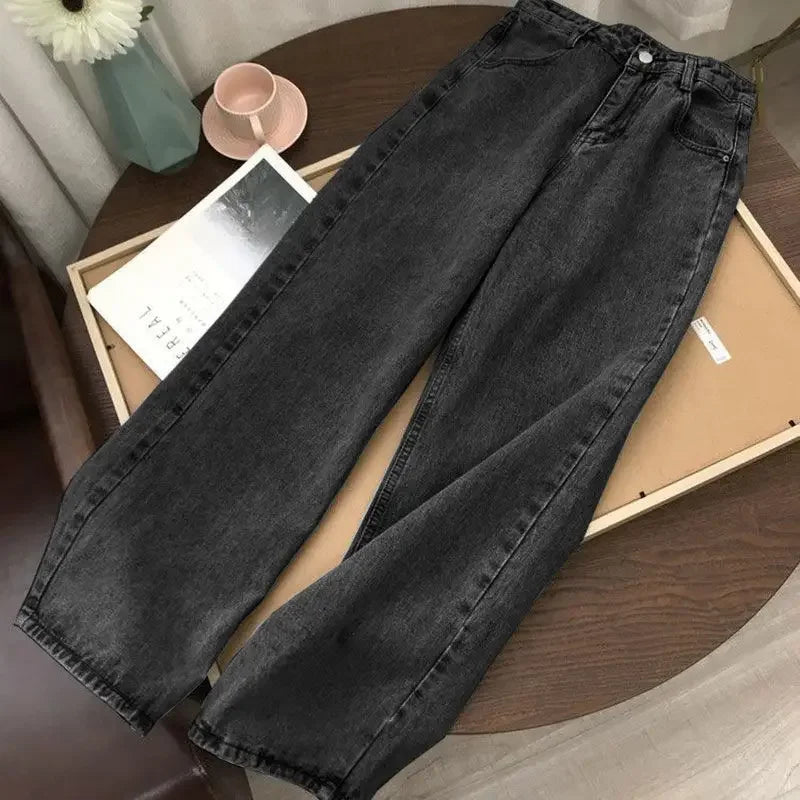 Wide-Leg Jeans Women's Spring Autumn Slimming Versatile Plus Size Pants Pear-Shaped Hip Covering Straight-Leg Trousers Trendy